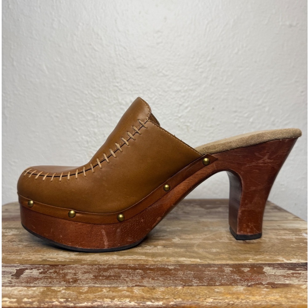 Vintage Xhilaration Women's 8.5 Clogs Brown‎ Leather Floral Chunky 90s Y2K - Picture 6 of 9